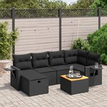 vidaXL Salon de jardin 7 Pièces avec coussins noir résine tressée