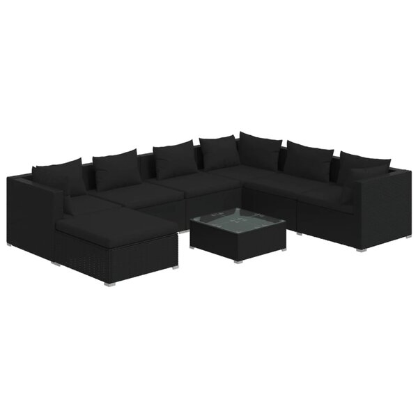 vidaXL Salon de jardin 8 Pièces avec coussins Résine tressée Noir