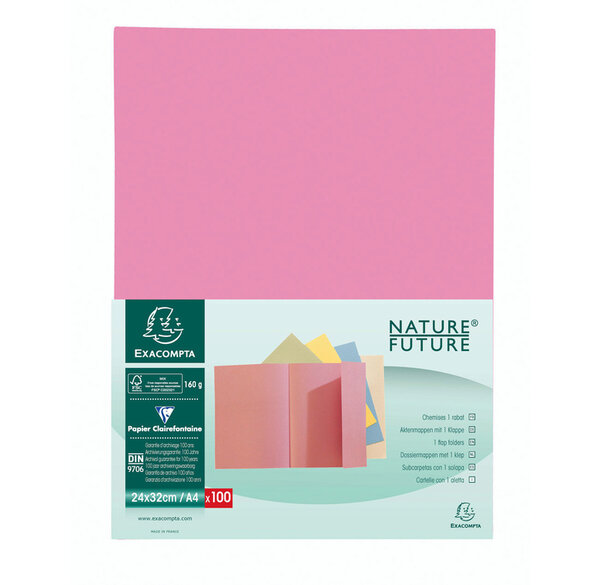 Paquet 100 chemises Jura 160 1 rabat Rose x 5 EXACOMPTA