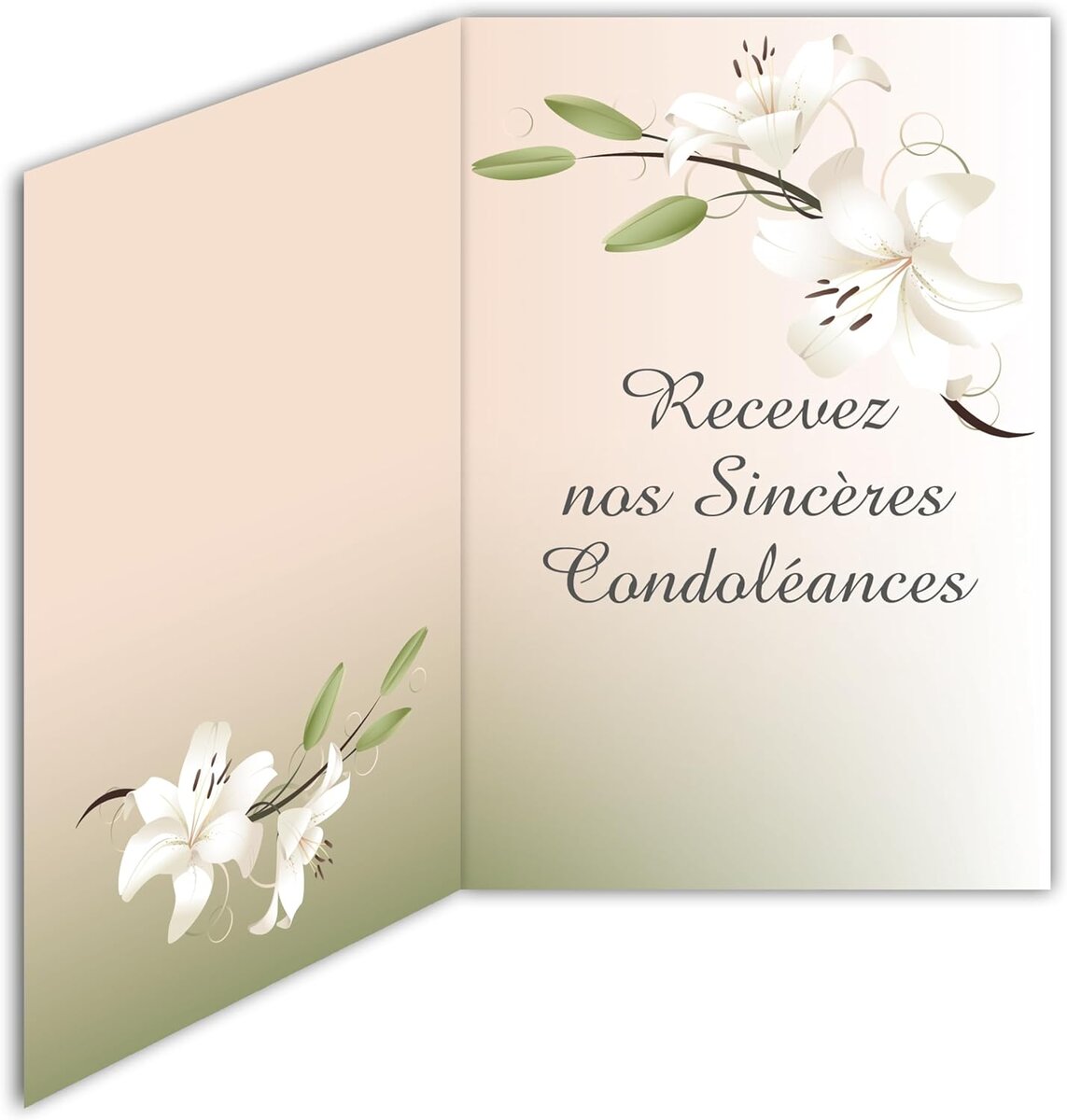 Carte Sincères Condoléances Fleurs Lys Blancs avec Enveloppe
