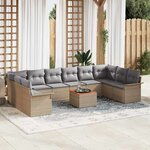 vidaXL Ensemble de canapé de jardin 11 Pièces Beige Poly rotin