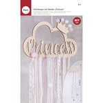Kit: Pendentif bois av.rubans "Princess"  rose tendre  pendentif bois:22x12 5cm  1 kit
