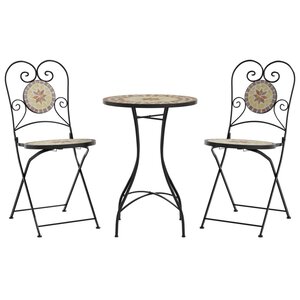 vidaXL Ensemble de bistro mosaïque terre cuite blanc fer et céramique