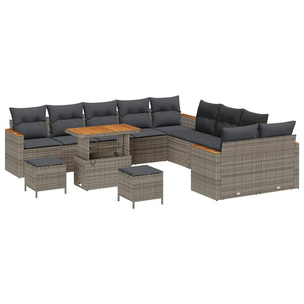 vidaXL Ensemble de canapé de jardin avec coussin Gris Poly rotin