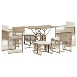 vidaXL Ensemble à manger de jardin et coussins 7 Pièces beige poly rotin