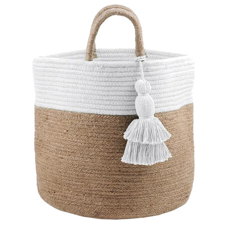 Panier beige et blanc en jute et coton maori