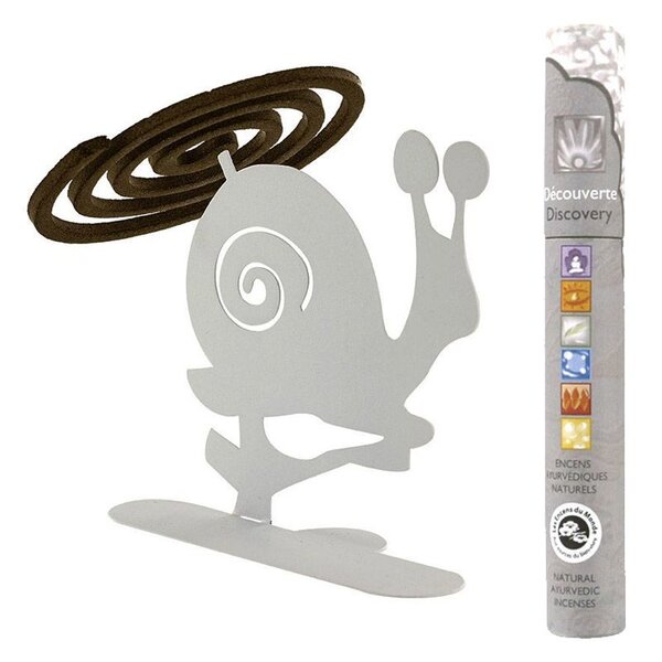 Porte-spirales d'encens escargot blanc + 14 bâtonnets d'encens ayurvédique