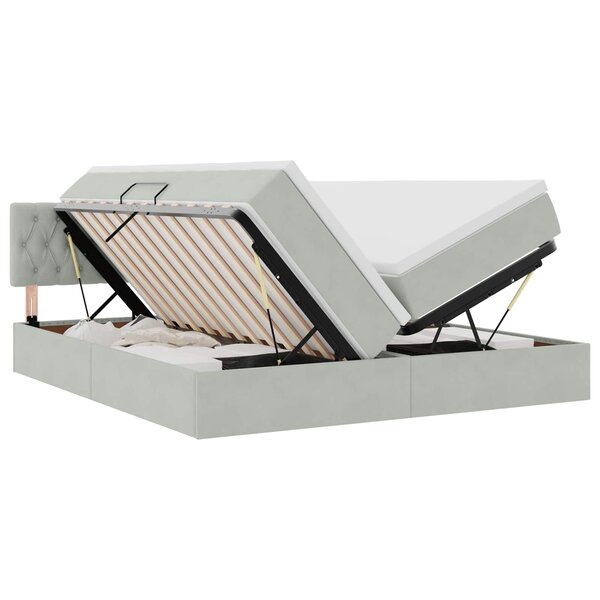 vidaXL Lit de rangement LED avec matelas Gris clair 200 x 200 cm