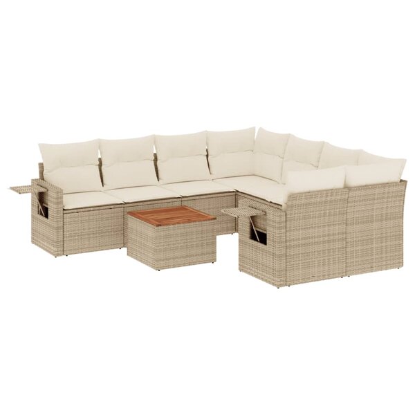 vidaXL Salon de jardin avec coussins 9 Pièces beige résine tressée