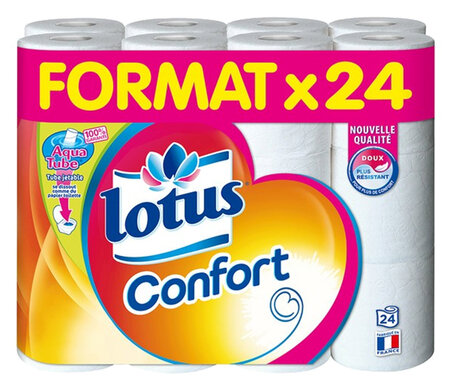 Lotus Confort Papier Toilette Aquatube Blanc 24 Rouleaux