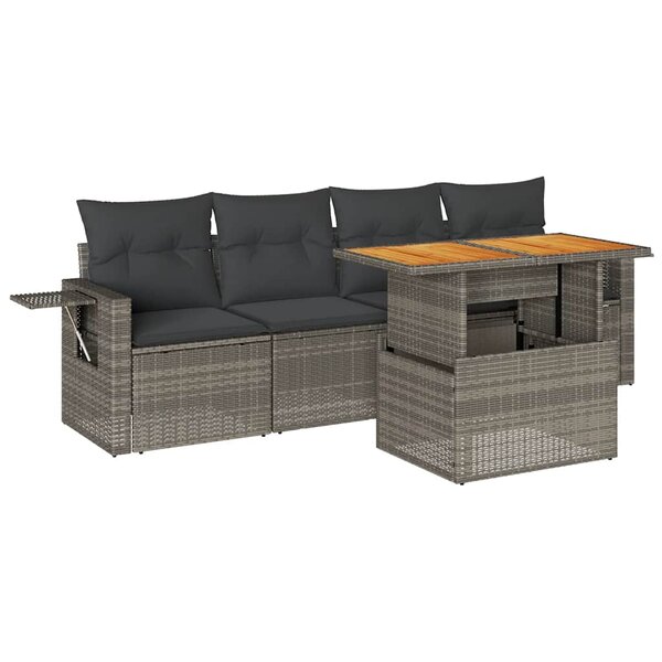 vidaXL Salon de jardin 5 Pièces avec coussins gris résine tressée