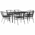 vidaXL Ensemble à manger de jardin coussins 7Pièces noir poly rotin verre