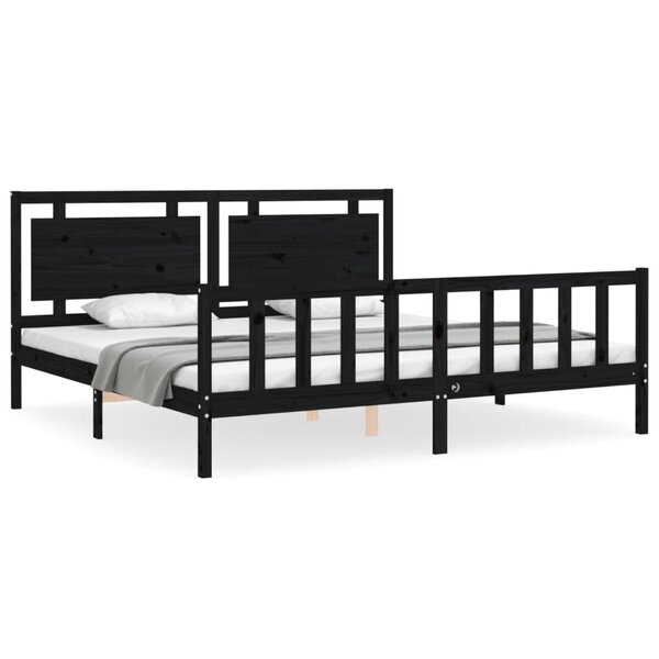 vidaXL Cadre de lit avec tête de lit noir 200x200 cm bois massif