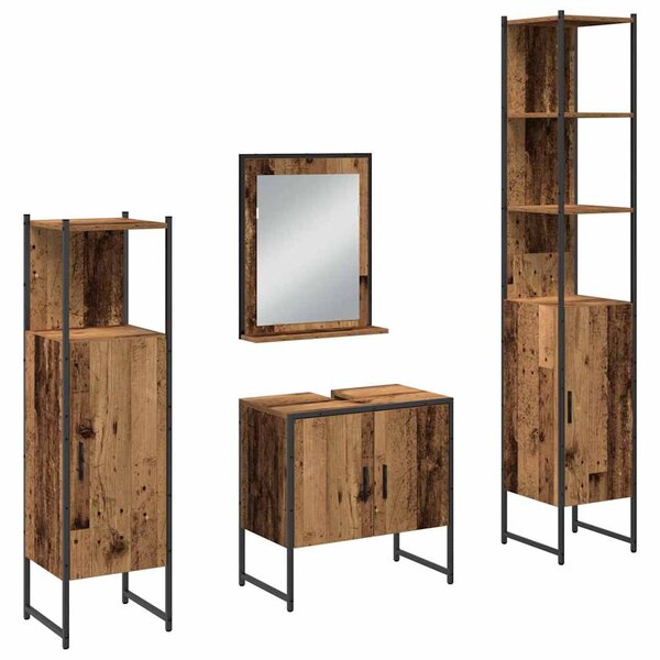 vidaXL Ensemble de mobilier de salle de bain avec porte 4 Pièces Marron