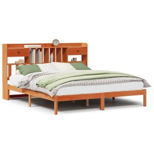 vidaXL Lit bibliothèque sans matelas cire marron 200x200 cm pin massif