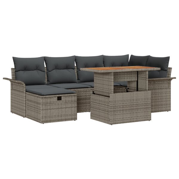 vidaXL Ensemble salon de jardin 7 places avec coussins gris en polyrotin