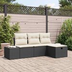 vidaXL Ensemble de canapé de jardin avec coussin 4 Pièces Noir Poly rotin