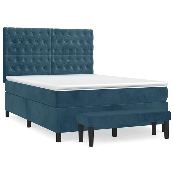 vidaXL Sommier à lattes de lit et matelas Bleu foncé 140x200cm Velours