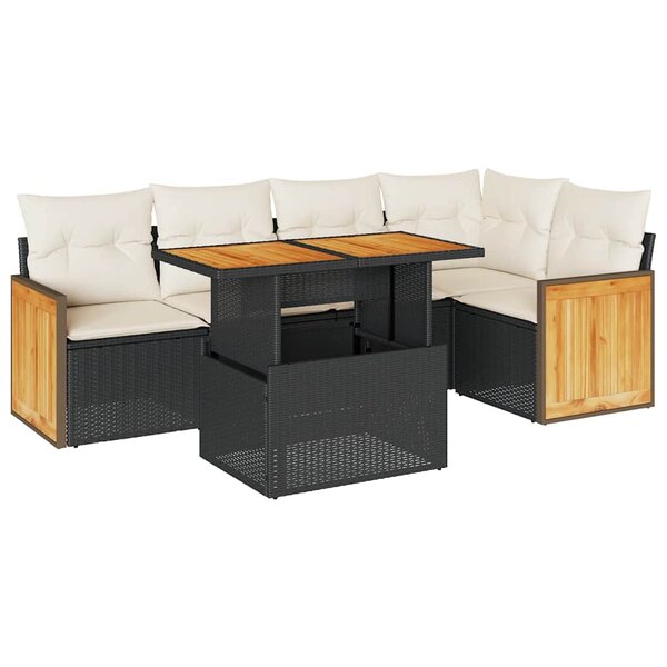 vidaXL Salon de jardin 6 Pièces avec coussins noir résine tressée acacia