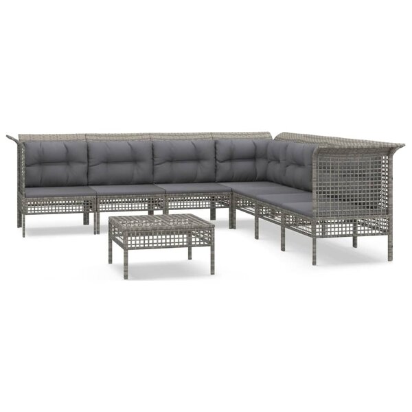 vidaXL Salon de jardin 8 Pièces avec coussins Gris Résine tressée