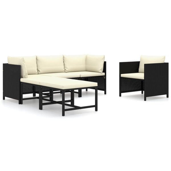 vidaXL Salon de jardin 6 Pièces avec coussins Résine tressée Noir