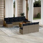 vidaXL Salon de jardin 11 Pièces avec coussins gris résine tressée