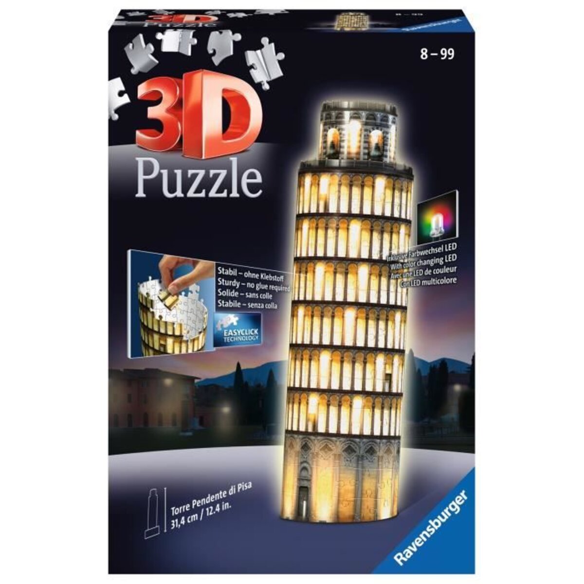 Puzzle 3d tour de pise illuminée - ravensburger - monument 216