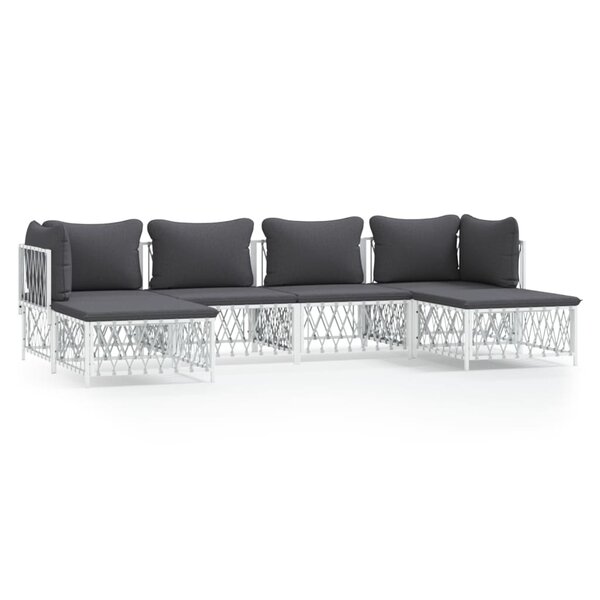 vidaXL Salon de jardin avec coussins 6 Pièces blanc acier