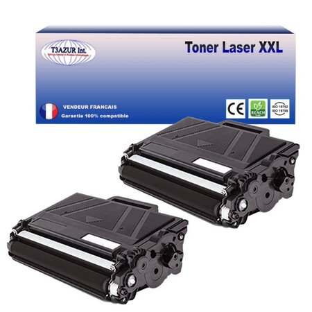 2 Toners compatibles  avec Brother TN3480 pour Brother HL-L5200DW  HL-L5200DWT  HL-L6250DN  HL-L6300DW- 8 000 pages - T3AZUR