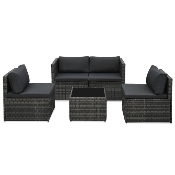 vidaXL Salon de jardin 5 Pièces avec coussins Résine tressée Gris