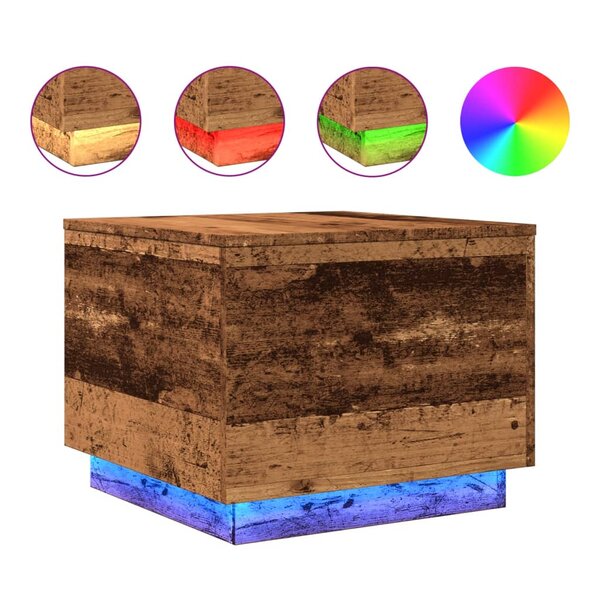 vidaXL Table basse avec lumières LED vieux bois 50x50x40 cm