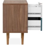 Chevet 2 tiroirs - Métal et bois massif - Noyer foncé - Style rétro-vintage - L40 x P30 x H52 cm - CUBA