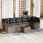 vidaXL Canapé de jardin 8 pièces avec coussins gris poly rattan acacia