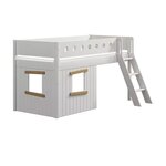 Flexa WHITE Lit mi-hauteur avec echelle inclinee 90 x 200 cm Facades cabane cadre chene Barriere de securite classique Blanc et chene