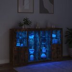 vidaXL Buffets avec lumières LED 3 Pièces chêne fumé bois d'ingénierie