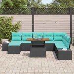vidaXL Ensemble de canapé de jardin 9 Pièces Noir et Sarcelle