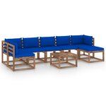 vidaXL Salon de jardin 8 Pièces avec coussins bleu