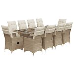 vidaXL Ensemble de bistro de jardin 11 Pièces coussins beige poly rotin