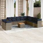 vidaXL Salon de jardin avec coussins 12 Pièces gris résine tressée