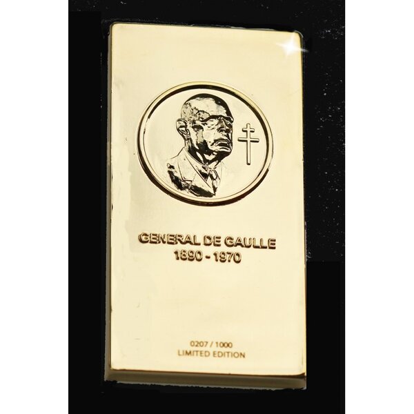 Charles de Gaulle - Lingot doré or fin 24 carats