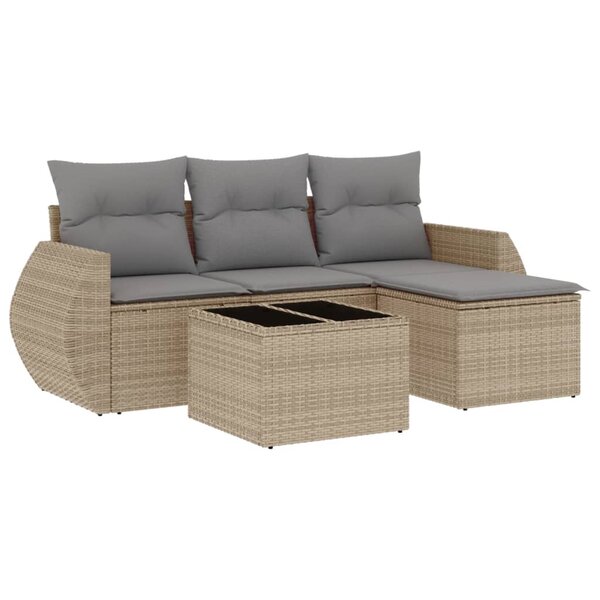 vidaXL Salon de jardin avec coussins 5 Pièces beige résine tressée