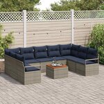 vidaXL Ensemble de canapé de jardin 10 Pièces Gris Poly rotin