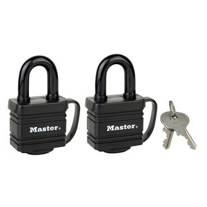 Pack de 2 Cadenas en Acier Laminé à Clé et Protection Thermoplastique  Noir  7 8 x 4 x 2 9 cm