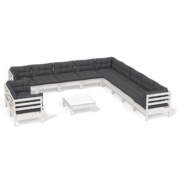 vidaXL Salon de jardin 12 Pièces avec coussins blanc bois de pin solide