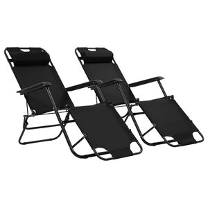 vidaXL Chaises longues pliables 2 Pièces avec repose-pied Acier Noir