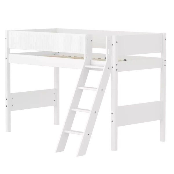 Flexa WHITE Lit sureleve avec echelle inclinee 90 x 200 cm Barriere pleine Blanc