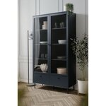 Vitrine buffet haut - Caracas - 2 portes vitrées et 2 tiroirs - 100 x 40 x 183 cm - Bleu navy