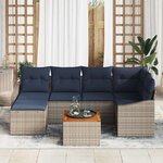 vidaXL Ensemble de canapé de jardin 7 Pièces Gris et bleu marine