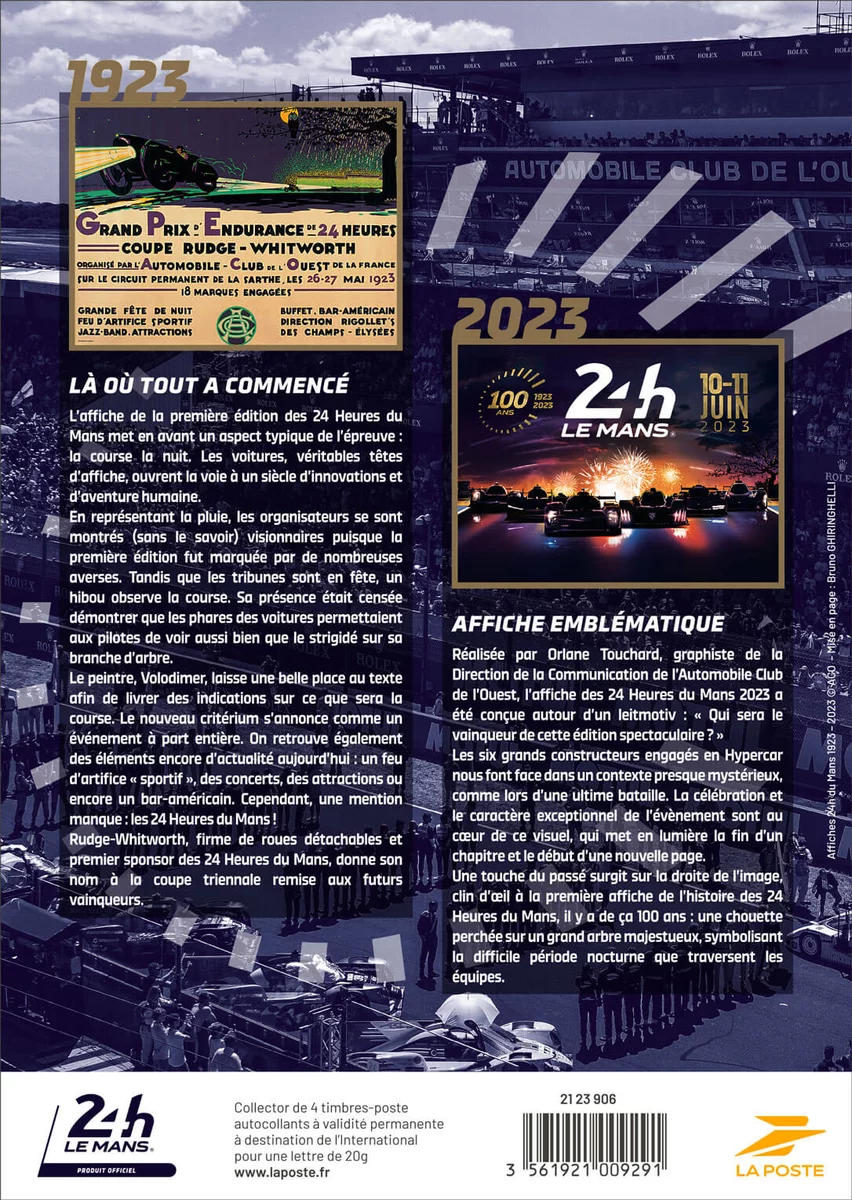Collector 4 timbres - 24 heures du Mans - Lettre internationale