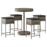 vidaXL Ensemble de bar de jardin 5 Pièces avec coussins gris poly rotin